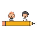 Cute little students couple with pencil