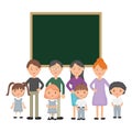 Cute little students group with teachers and chalkboard