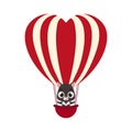 Cute little Tasmanian devil fly on heart hot air balloon. Cartoon animal character for kids cards, baby shower Royalty Free Stock Photo