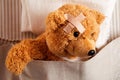 Cute little teddy bear with head trauma Royalty Free Stock Photo