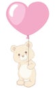 Cute Little Teddy Bear Holding Heart Shaped Balloon Vintage Style Illustration Royalty Free Stock Photo