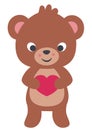 Cute Little Teddy Bear Holding Heart Valentines Day Card Flat Vector Illustration Isolated on White Royalty Free Stock Photo