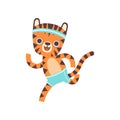 Cute Little Tiger Athlete Running, Adorable Wild Animal Cartoon Character Vector Illustration Royalty Free Stock Photo