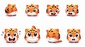 A cute little tiger character with a wide range of emotions. Cartoon kitten emoji set, animal mascot on a white Royalty Free Stock Photo