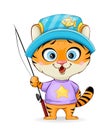 Cute little tiger goes fishing