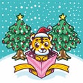 Cute Little Tiger inside the christmast Gift Box vector Royalty Free Stock Photo