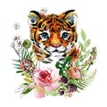 Cute little Tiger watercolor illustration. wild baby animals series. Royalty Free Stock Photo