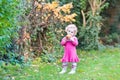 Cute little toddler girl eating apple in garden Royalty Free Stock Photo