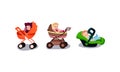 Cute Little Toddlers Sitting in Baby Carriage Vector Illustration Set Royalty Free Stock Photo