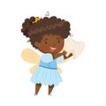 Cute Little Tooth Fairy Holding First Baby Tooth Vector Illustration