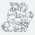 Cute little tourist animals, cartoon hand drawn vector illustration. Cute for baby coloring pages, t-shirt print and other Royalty Free Stock Photo