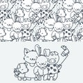 Cute little tourist animals, cartoon hand drawn vector seamless pattern. Royalty Free Stock Photo
