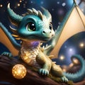 a cute little turquoise dragon with big wings and a massive tail is diligently posing with a golden layer