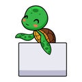 Cute little turtle cartoon with blank sign Royalty Free Stock Photo