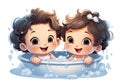 cute little twin babys freshly bathed AI generated