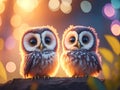 A cute little two baby owls symbol of love. ai generative Royalty Free Stock Photo