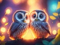 A cute little two baby owls symbol of love. ai generative Royalty Free Stock Photo