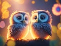 A cute little two baby owls symbol of love. ai generative Royalty Free Stock Photo