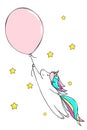 Cute little unicorn and baloon. Vector isolated illustration.