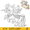 Cute little unicorn with dress coloring vector