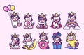 Set of Cute little unicorn mascot design