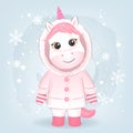 Cute little unicorn and Snowflake Christmas season illustration