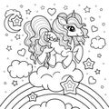 Cute little unicorn walking on the rainbow doodle art. Vector Royalty Free Stock Photo