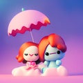 Cute little Valentine couple characters in clay style