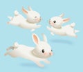 Cute Little White Bunny Vector Illustration Set. Spring Happy Rabbit Character Pose Collection Isolated on Blue Royalty Free Stock Photo