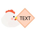 Cute little white chick bate with text memo box, sitting and laying egg, side face.