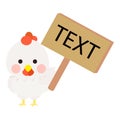 Cute little white chick holding text memo wood board, chicken front face. Royalty Free Stock Photo