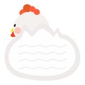 Cute little white chick, text memo note at back, sitting laying egg, back view.