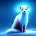 Cute little white ferret on a blue background. 3d rendering generative AI