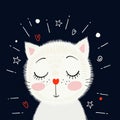 Cute little white kitten. Vector illustration.