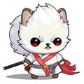 Cute little white puppy dog as ninja, warlord, cartoon chibi style, AI generative