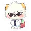 Cute little white puppy dog goes to school with school bag, cartoon chibi style, generative AI Royalty Free Stock Photo