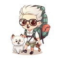 Cute little white puppy dog traveller, adventurer, cartoon chibi style, AI generative