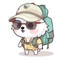 Cute little white puppy dog traveller, adventurer, cartoon chibi style, AI generative