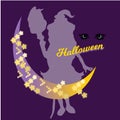 Cute little witch , cartoon magic Halloween young girl, character costume hat, illustration. Royalty Free Stock Photo