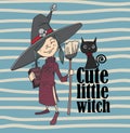 Cute little witch and cat.