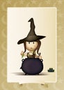 Cute little witch with cauldron Royalty Free Stock Photo