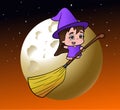 Cute little witch girl on a broom Royalty Free Stock Photo