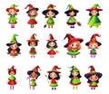 Cute Little Witch girl Cartoon Character in Christmas Costume. Vector illustration eps10