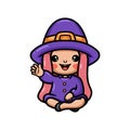 Cute little witch girl cartoon sitting Royalty Free Stock Photo