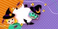 Cute Little Witch. Scary Green Skin Witch. Happy Halloween. Monsters paper cut style. Funny Trick or treat. Bat, spider Royalty Free Stock Photo