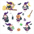 Cute little Halloween witches vector isolated illustration Royalty Free Stock Photo