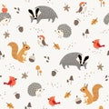 Cute little woodland animals and birds pattern
