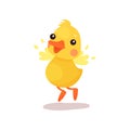 Cute little yellow duck chick character trying to fly cartoon vector Illustration Royalty Free Stock Photo