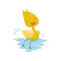 Cute little yellow duckling character swimming in the water vector Illustration on a white background Royalty Free Stock Photo