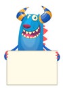 Cute Little Yeti Cartoon Mascot Character Holding Wooden Blank Sign Royalty Free Stock Photo